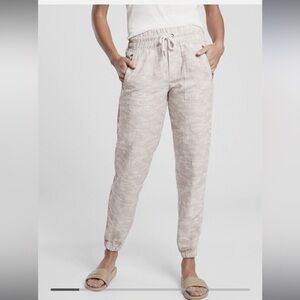 Athleta Jogger Pants Women Size 2 Cabo Tide Linen Camo Neutral Cream White O